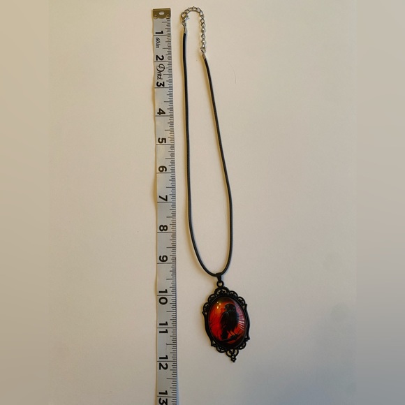 Red Moon Eagle Cameo Necklace Gothic Style Glass Pendent Choker Mystic Witch Jew - Picture 12 of 14